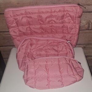 3 Piece Puffer Makeup Bag Set
